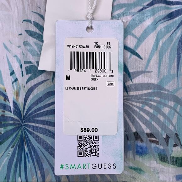 Guess NWT Charisse Chiffon Blouse Long Sleeve Tropical Print High Low Size M - Picture 11 of 14